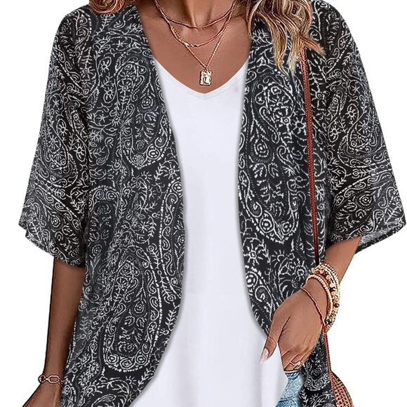 Womens Kimono Beach Cover Up Chiffon Cardigan Floral Tops Loose Capes - Picture 1 of 5